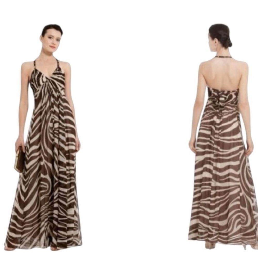 Elegant Zebra Print Halter Maxi Dress